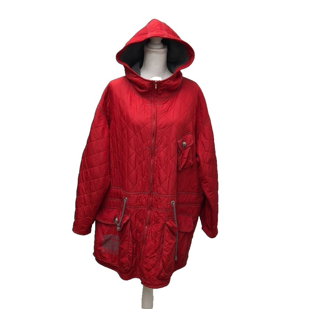 Blue System Quilted Coat Womens 2 US 10 Red Fleece Lined‎ Hooded Activewear
